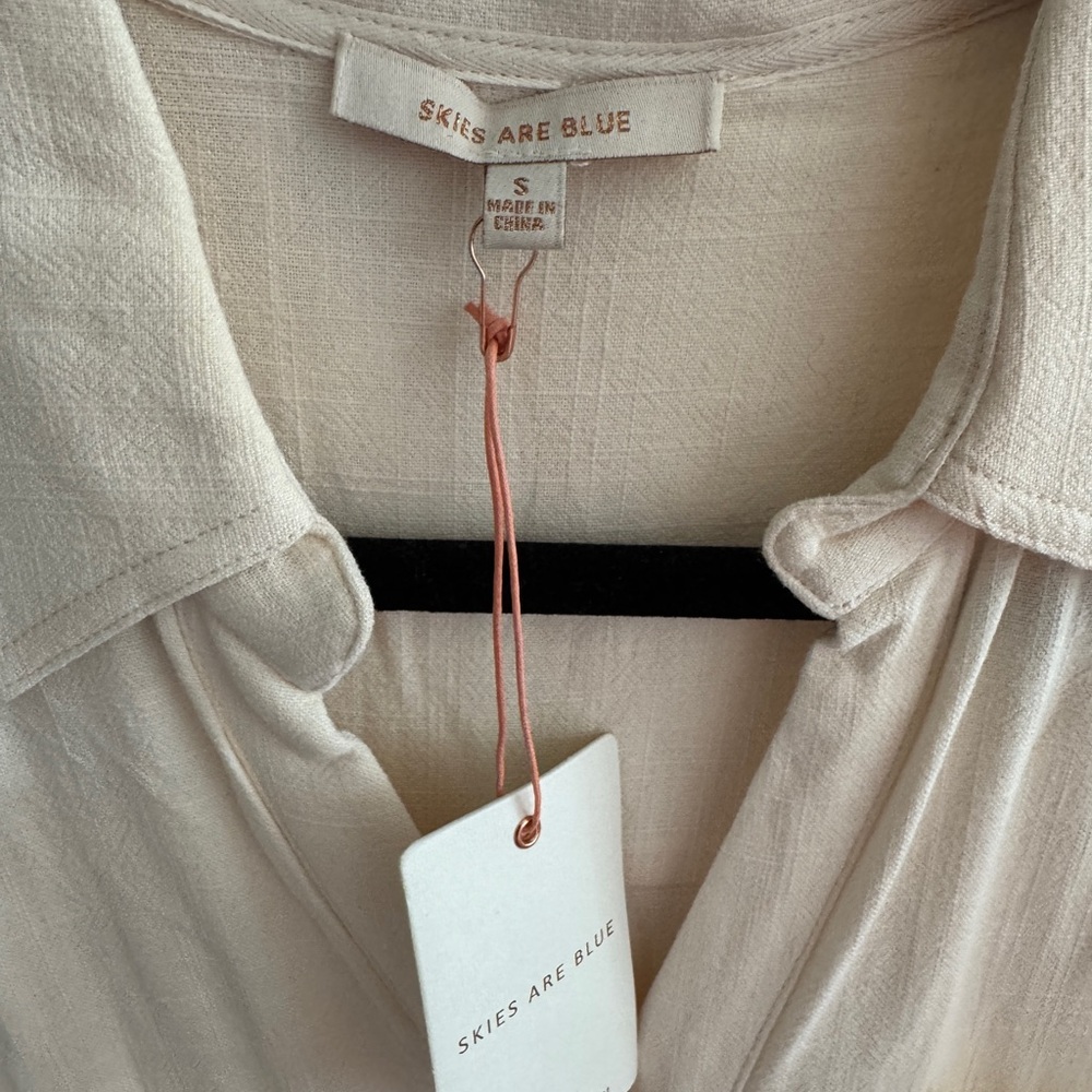 Cream button down Collared Blouse - Picture 3 of 4